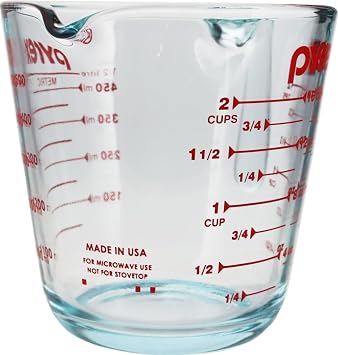 Pyrex 2-Cup Glass Measuring Cup - Made in USA | Clear Glass | Easy Pour Spout | Molded Handle | Kitchen Measuring Cup | Dishwasher Safe | Freezer Safe | Oven Safe