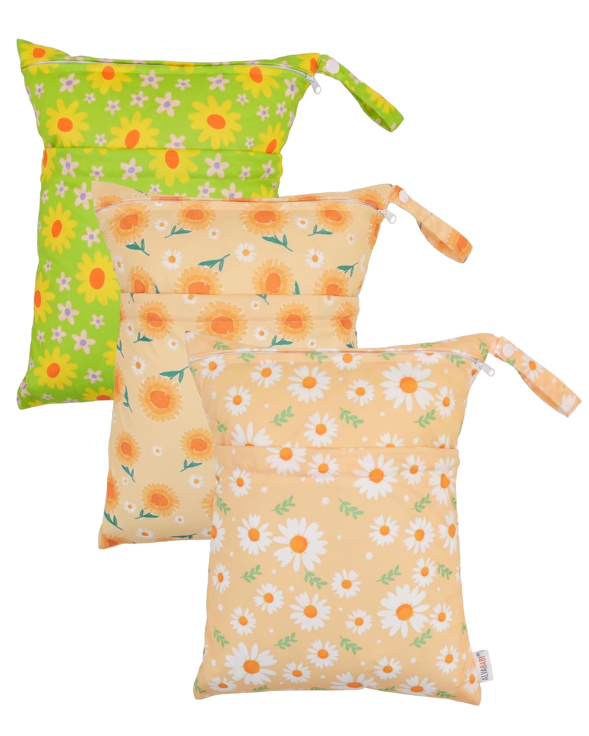 ALVA ALVABABY 3pcs Medium Cloth Diaper Wet Dry Bags Waterproof Reusable with Two Zippered Pockets Travel Beach Pool Daycare Soiled Baby Items Yoga Gym Bag for Swimsuits or Wet Clothes 3L-ZM46