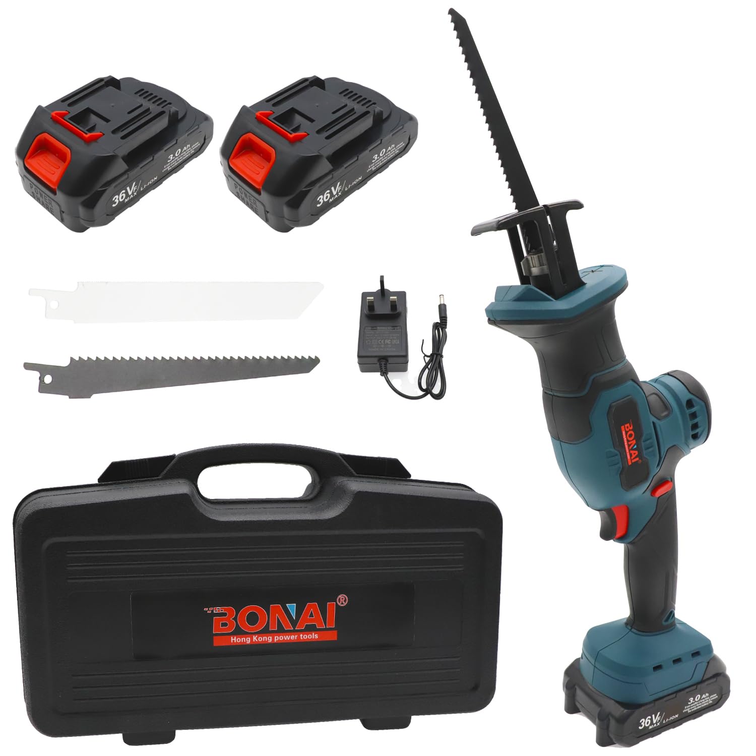 BOSS LIFE STYLE Cordless Reciprocating Saw High Performance at 2800 RPM with 20mm Stroke Length, LED Light Tool- 100% Copper Wire 2Ah Battery Charger and Bonus 100mm Wood Cutting Blade