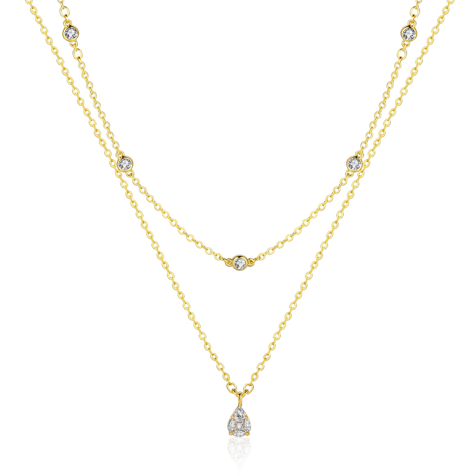 Mesovor Collar de diamantes para mujer, Collar de oro delicado Collares en capas chapados en oro de 18 quilates | Regalos de la joyería del collar de la cruz de la lágrima