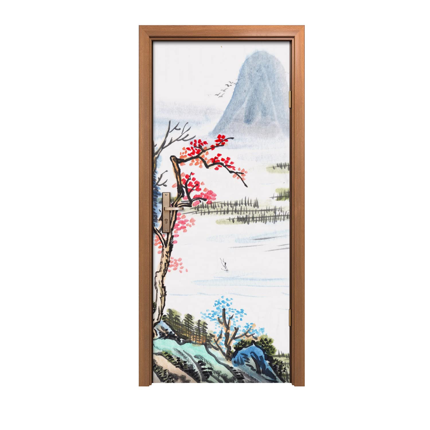 Autocollant de porte 80x200cm decoration murale des arbres design