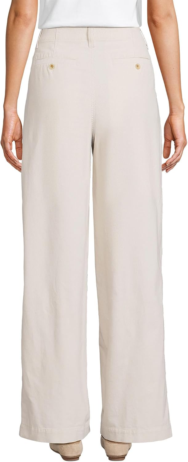 Lands' End Women's Corduroy High Rise Wide Leg Top Stitch Trousers