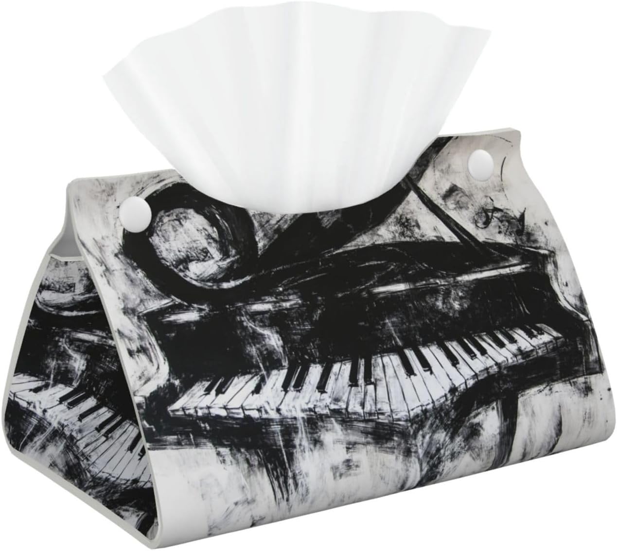 Tissue Box Cover, Long Modern PU Leather Tissue Box Holder, Can be Used for Bathroom Dressing Table, Bedside Table, Office Desk & Car 7.9"X4.9"X4.5" - Music Note Piano