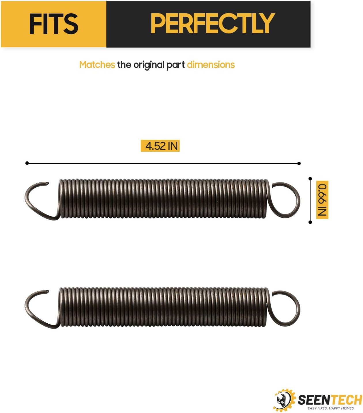 Diagram showing the dimensions of the dishwasher door spring: 4.52 inches length, 0.66 inches width