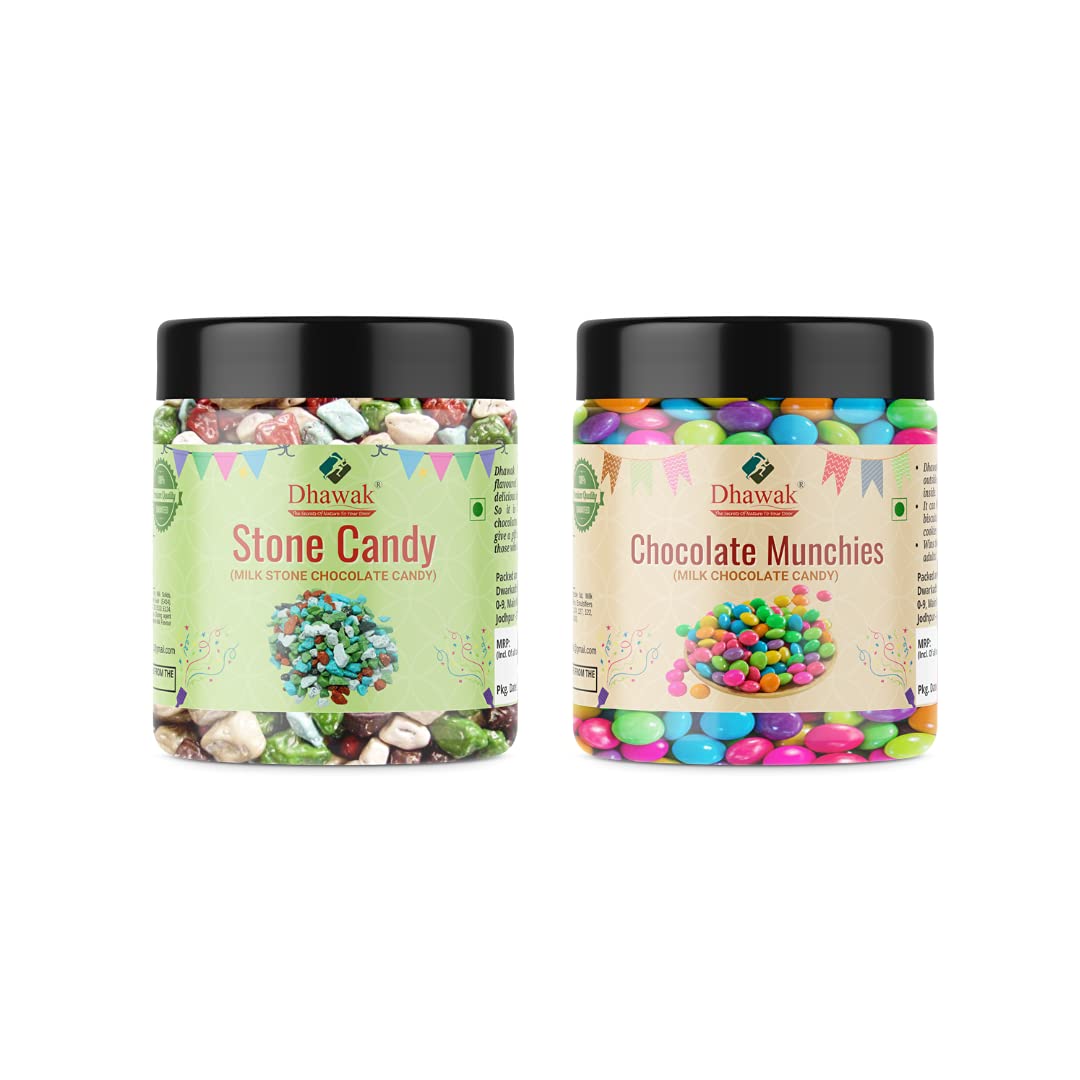 Dhawak Combo Pack of Stone Candy/Rock Candy 400 gms and Gems Chocolate Munchies 400 gms Total 800 gms [Jar Pack]