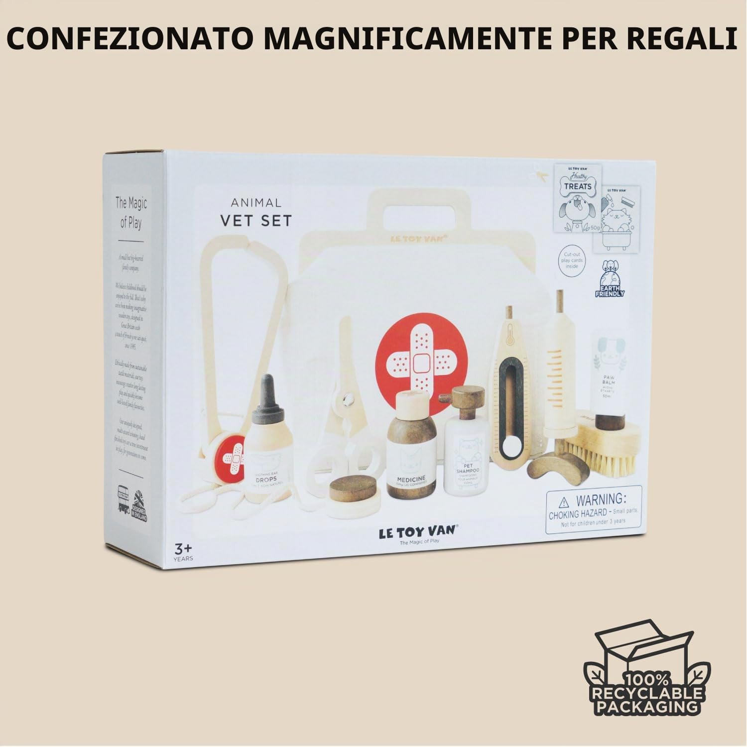 Le Toy Van Gioco educativo Valigetta Dottore in Legno per Bambini, 3 Anni, Giocattolo Montessori, Borsa del Medico in Tessuto Completa, 10 Pezzi, Accessori Inclusi, Legno Certificato FSC
