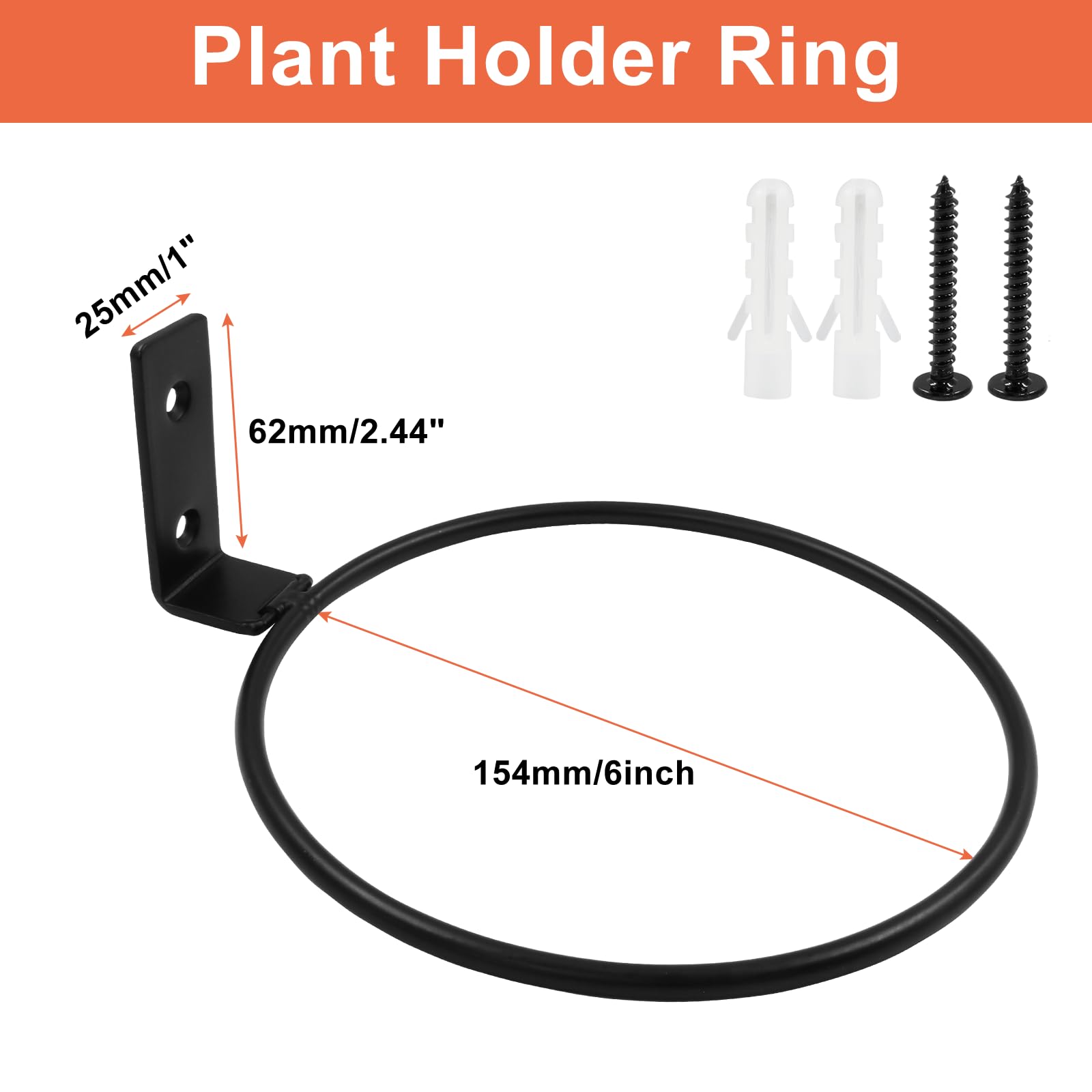 Biaungdo 15,2 cm Blumentopfhalter-Ring, 6 Stück Blumentopfaufhänger Wandmontage, Metall-Pflanzgefäß-Haken, mattschwarz, hängende Pflanzenständer-Ring-Haken, Wandhalterung für Außen, Innen