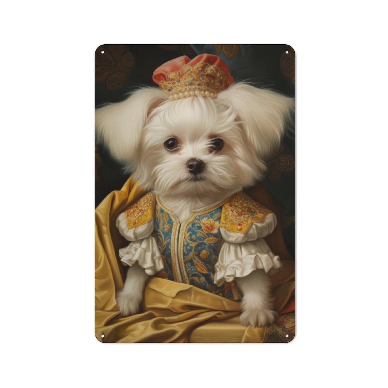Junmoney Dog In Royal Attire Ornate Maltese With Crow For Man Cave Or Games Room, N Majestic Royal Pet Portrait Retro Tin Sign 30X20cm, A Christmas Gift For People Styling Man Cave And Games Room