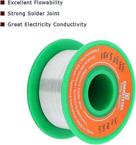Miniatura 3 de E ENERSYSTEC Alambre de soldadura sin plomo delgado 0.031 in 3.53 oz Electrónica Soldadura de resina de fundente de resina Calibre fino 0.032in