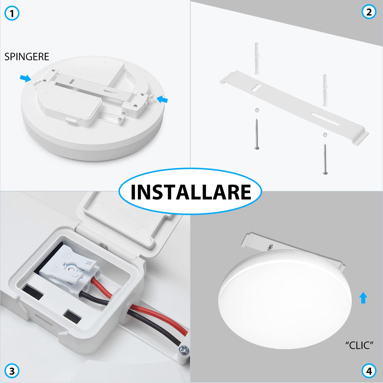 LVWIT Plafoniera LED 24W 2400LM IP65 Impermeabile,Lampada LED Soffitto 4000K Luce Bianca Neutra Tonda Piatta Ideale per Cucina,Camera da Letto,Balcone,Corridoio,Bagno,Soggiorno,Ø330mm*50mm