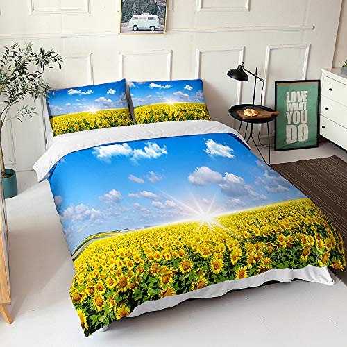 Fansu Bettwäsche 220x240, Bedding 3D Bedrucktes Bettbezug-Set 3 Teilig Polyester Microfaser Bequem Weich und Haltbar Atmungsaktive - Sonnig Sonnenblumendruck (sonniger Tag,240x220cm)