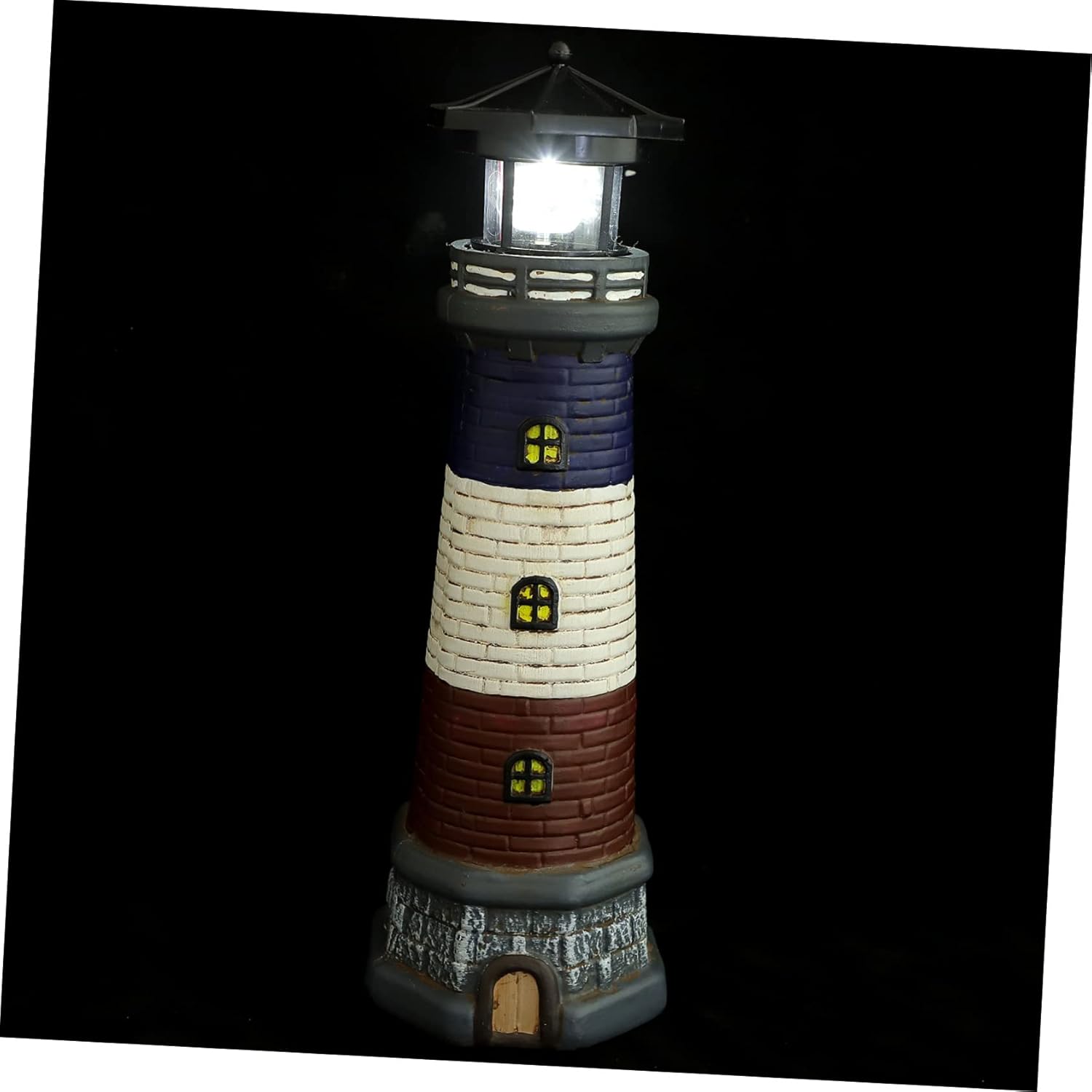 DOITOOL Solar Powered Resin Lighthouse Statue with Outdoor Garden Light Nautical Patio Lawn Ornament for Decor Energy Saving Solar Lighthouse Accessory