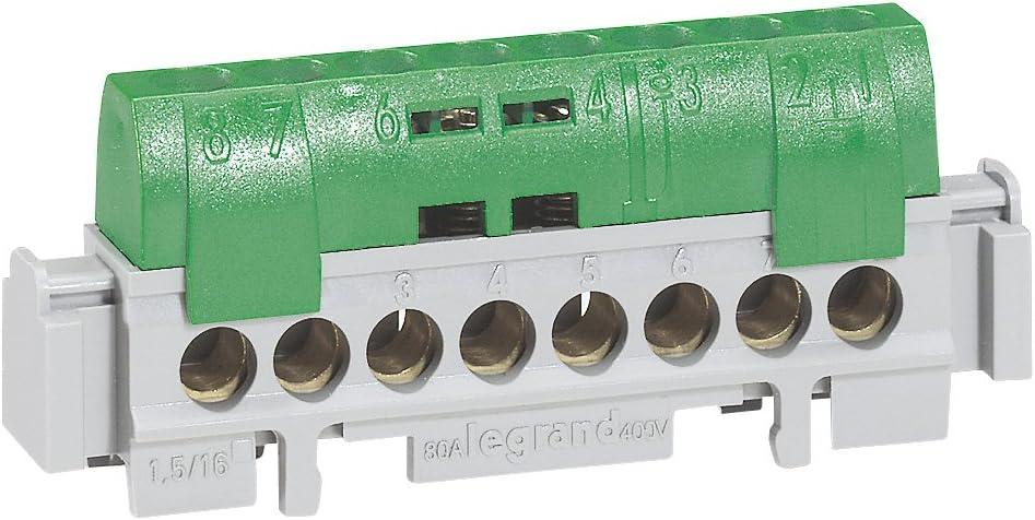 004832 IP2X Distribution Terminal Block, Earth 8 Connections, 1.5 mm² to 16 mm², 75 mm in Length, Green