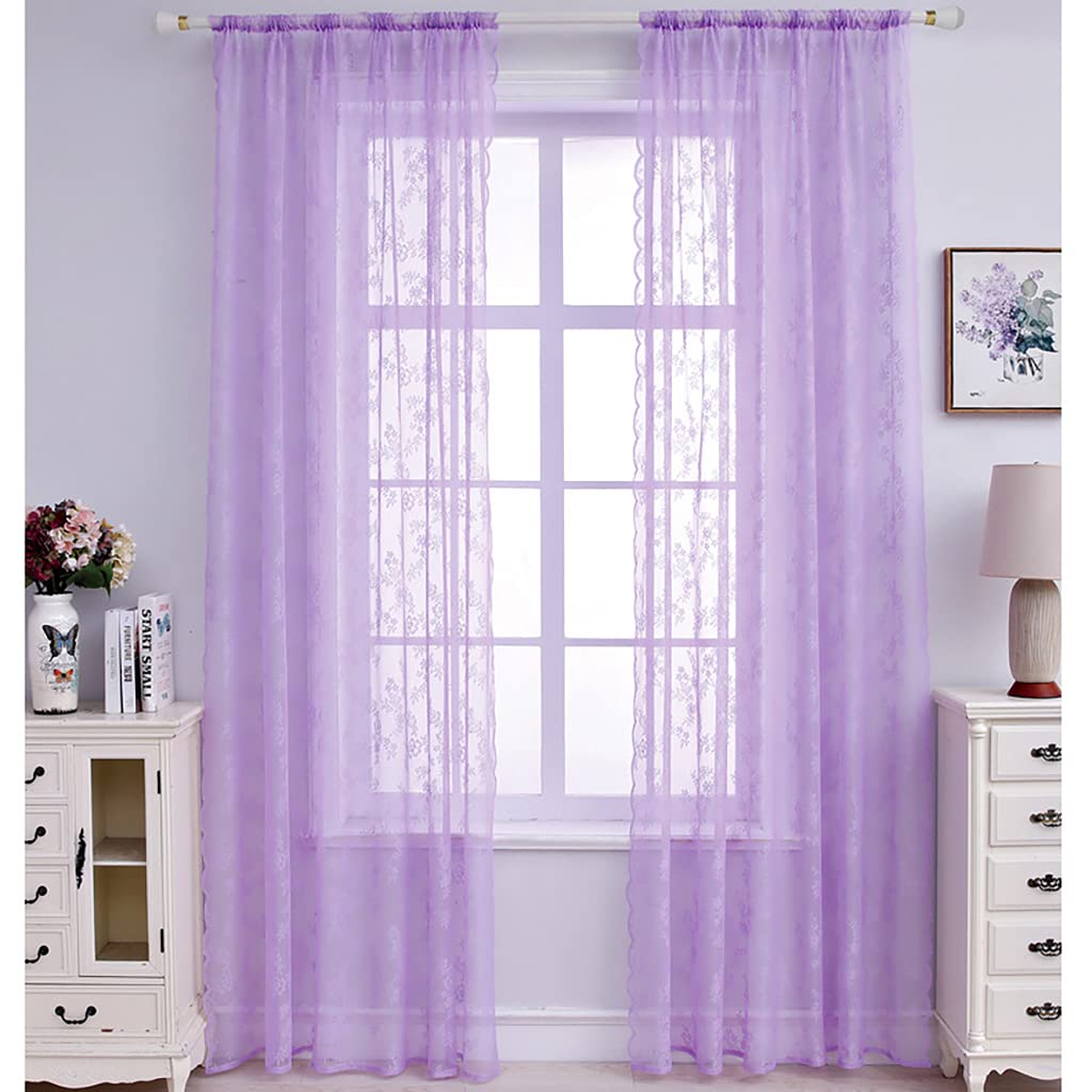 2 Pezzi Tende Trasparenti Tenda Voile Mantovana in Pizzo per Camera da letto Soggiorno Balcone Hotel Festa Nuziale All'aperto 145x230cm Viola