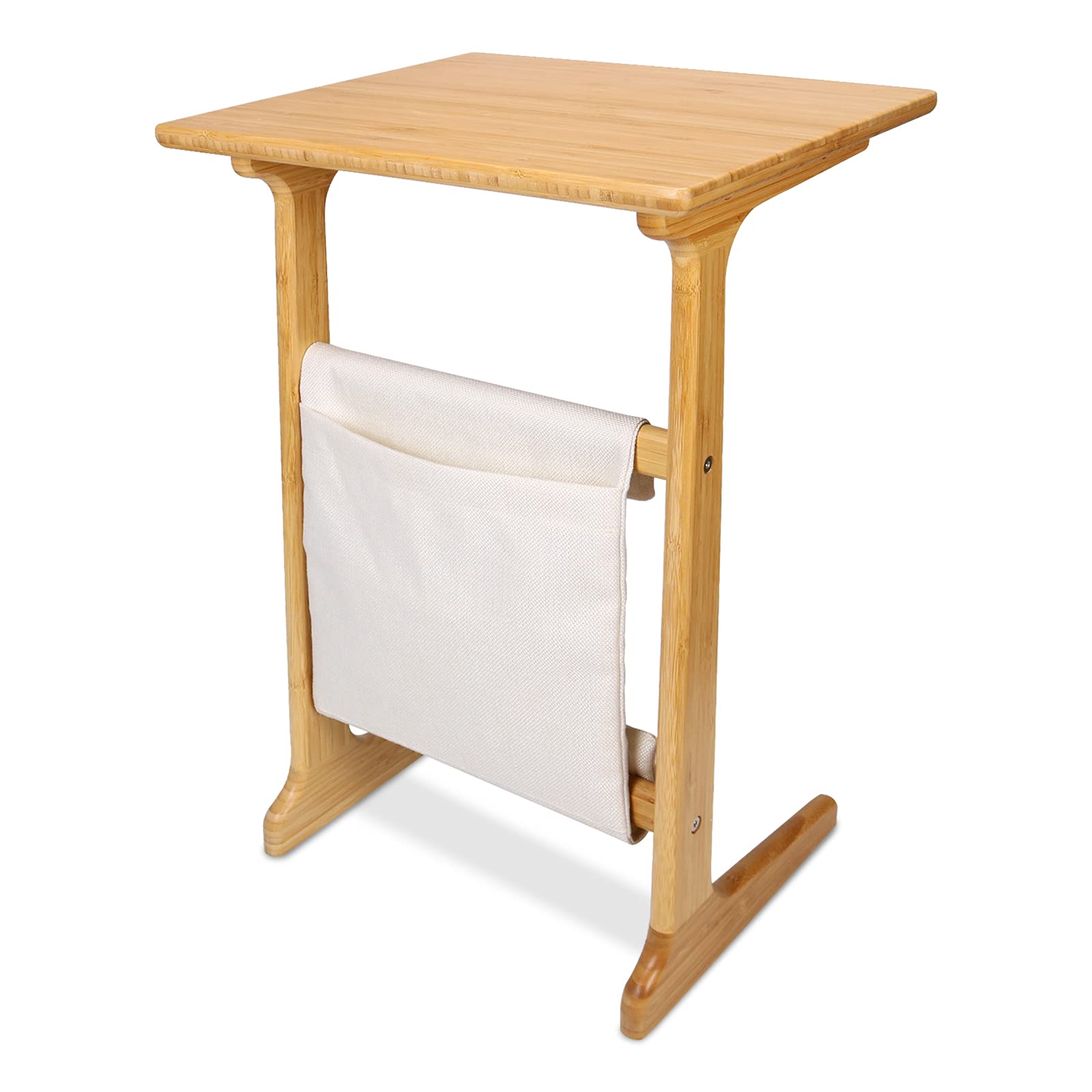Buy C Shaped End Table Bamboo by HTB, Side Table with Storage Pocket