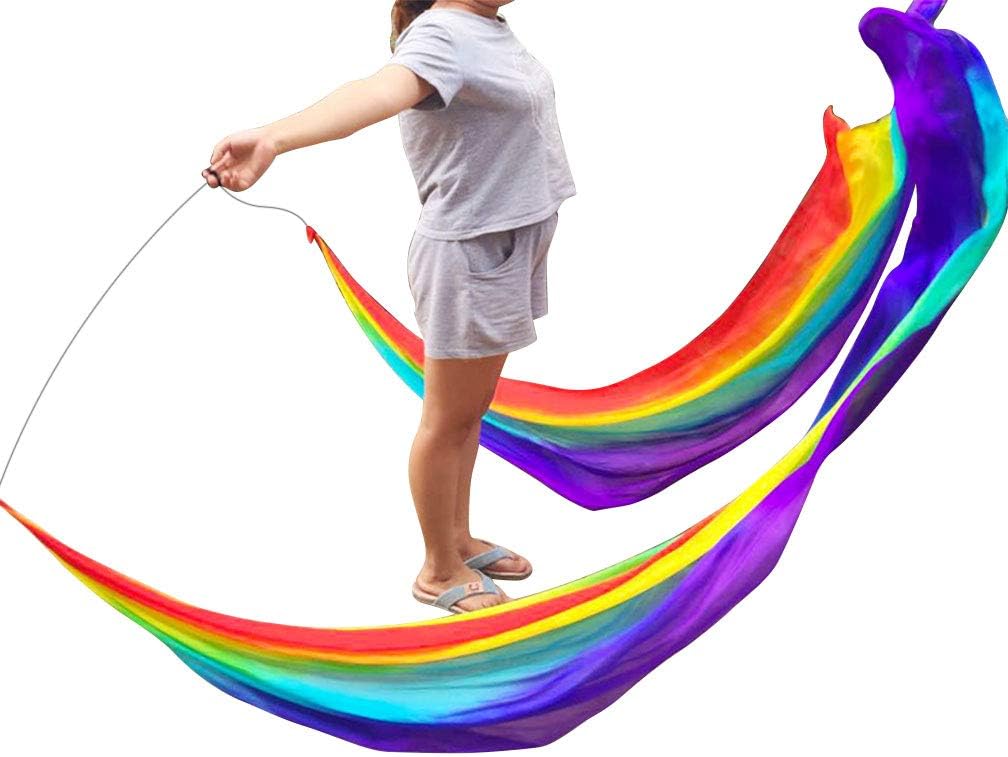 KIKIGOAL 2pcs 2.5x0.9M/98.43"x35.43" Multi-Color Dance Silk Veil Poi : Sports & Outdoors