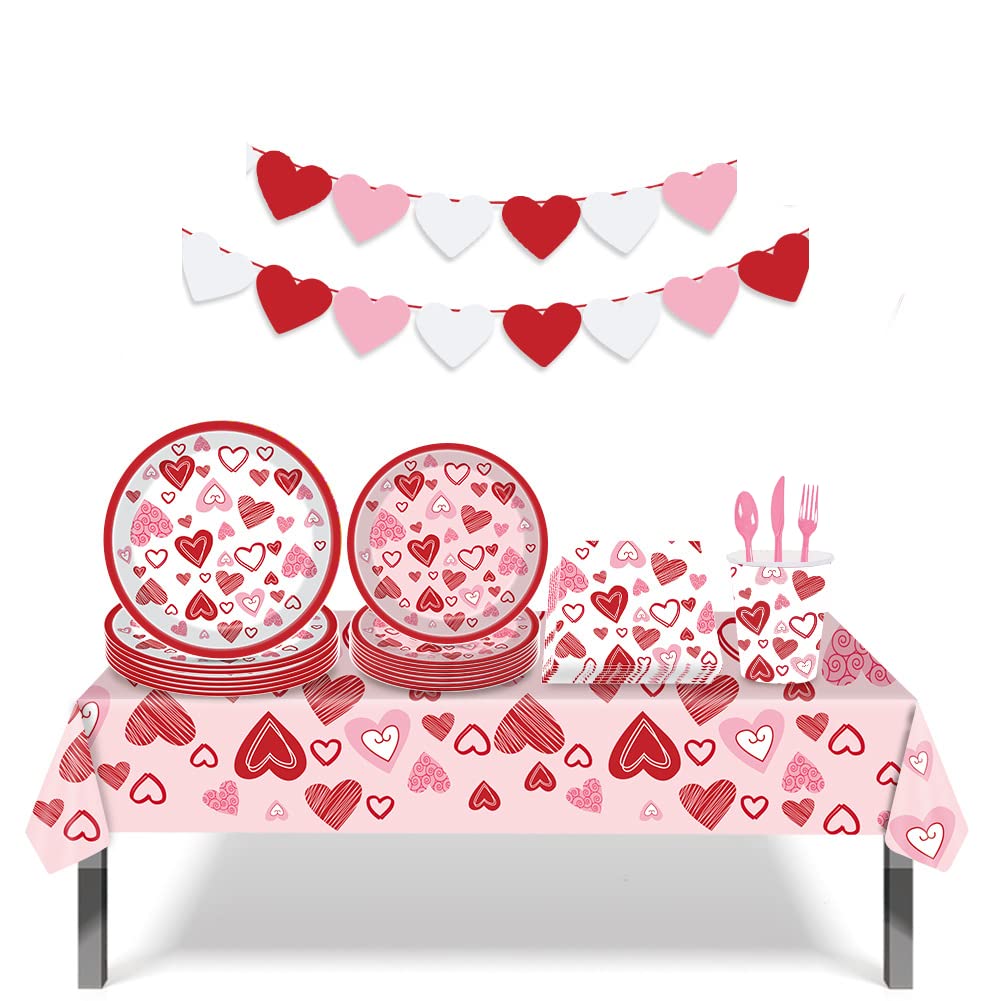 Hearts Design Party Tableware set for Valentine's Day, Bachelorette Party Supplies and Decor