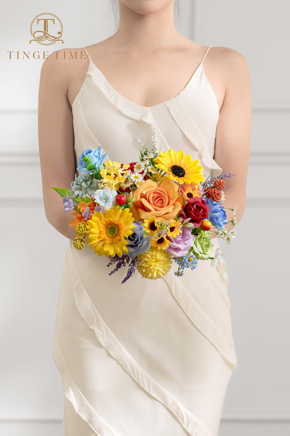 TINGE TIME Fake Flowers Artificial Flowers Peonies Bulbous Chrysanthemum Daisy Hydrangea Sunflower Violets Dahlia Daffodils Epiphyllum Orchid Cherry Blossom Camellia Leyaron (Rainbow Colorful) - Image 3