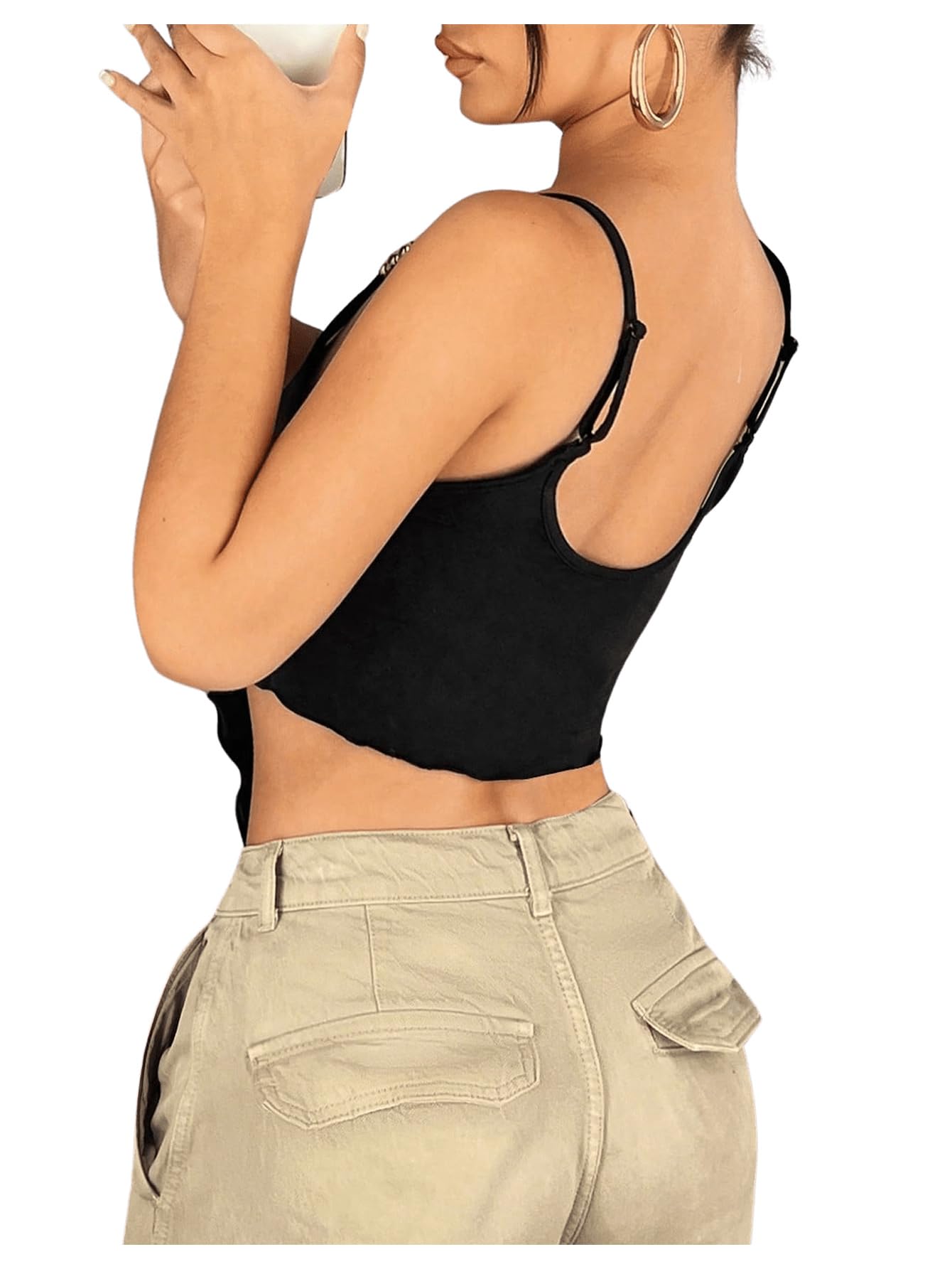 Verdusa Women's Sleeveless Crop Top Cut Out Asymmetrical Hem Slim Fit Cami Top