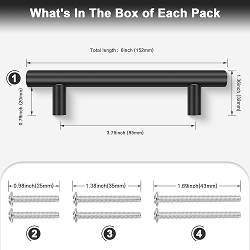 Miniatura 2 de Probrico - Manija de acero inoxidable para puerta de alacena de cocina, gavetas, color negro de 2-13 pulgadas de largo y 0.5 pulgadas de diámetro