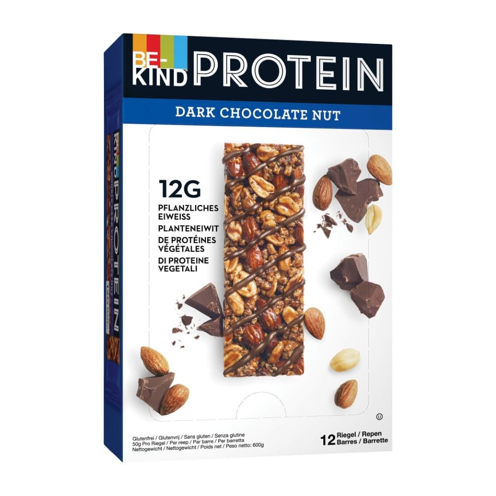 BE-KIND - Barres de Céréales Protéinées - Noix & Chocolat Noir - Sans Gluten - Riches en Fibres - Grand Format - 12 x 50g