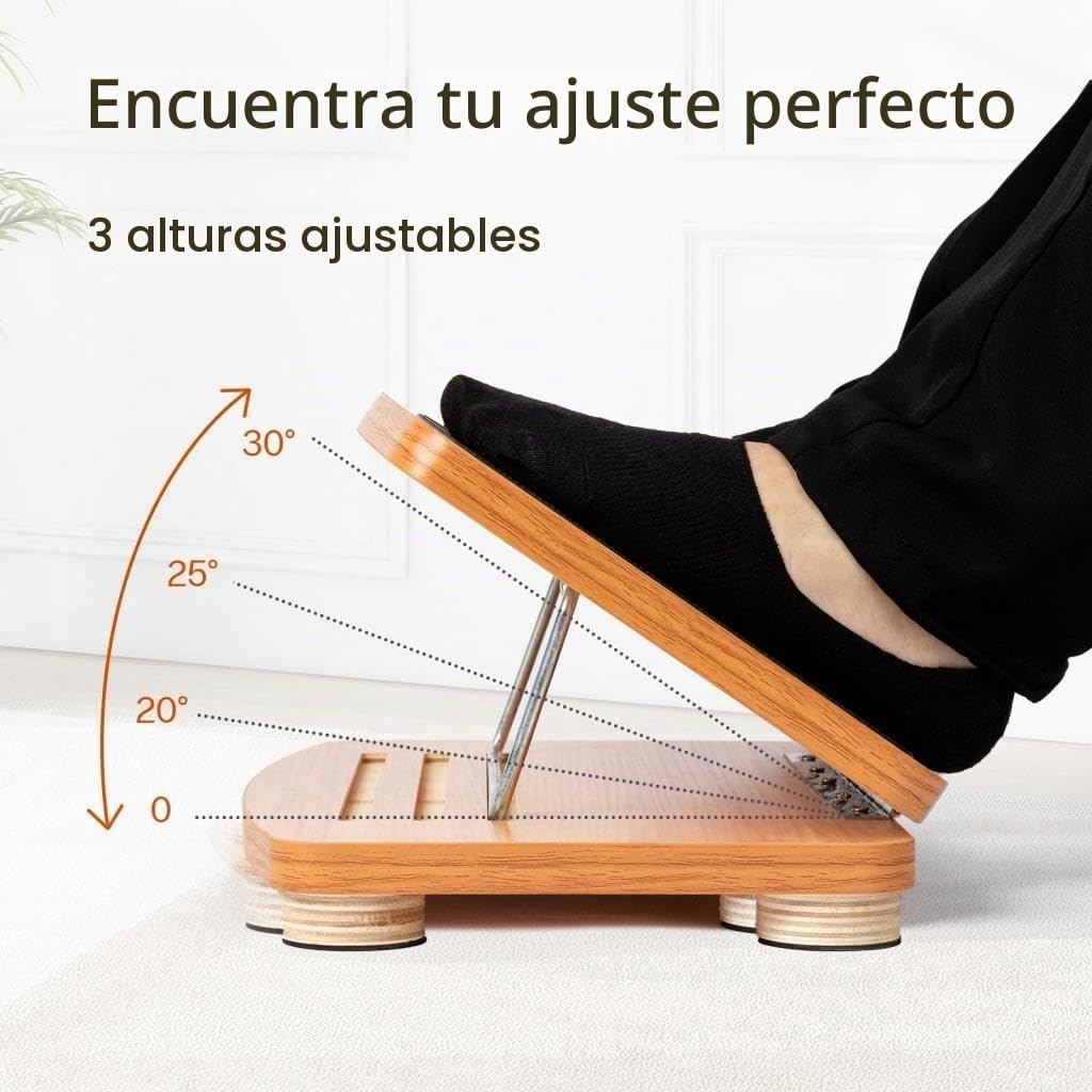 StrongTek Reposapiés Ergonómico de Madera Ajustable Oficina | Plataforma duradera y ajustable para debajo del escritorio con acabado antideslizante para uso diario continuo