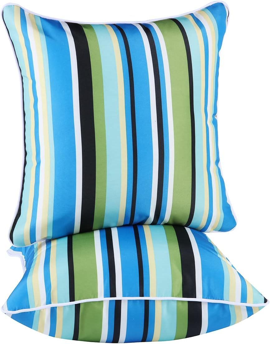 enipate inserts included outdoor throw pillows, pack of 2 striped water resistance stuffed pillows for patio furniture decor 18x18 in