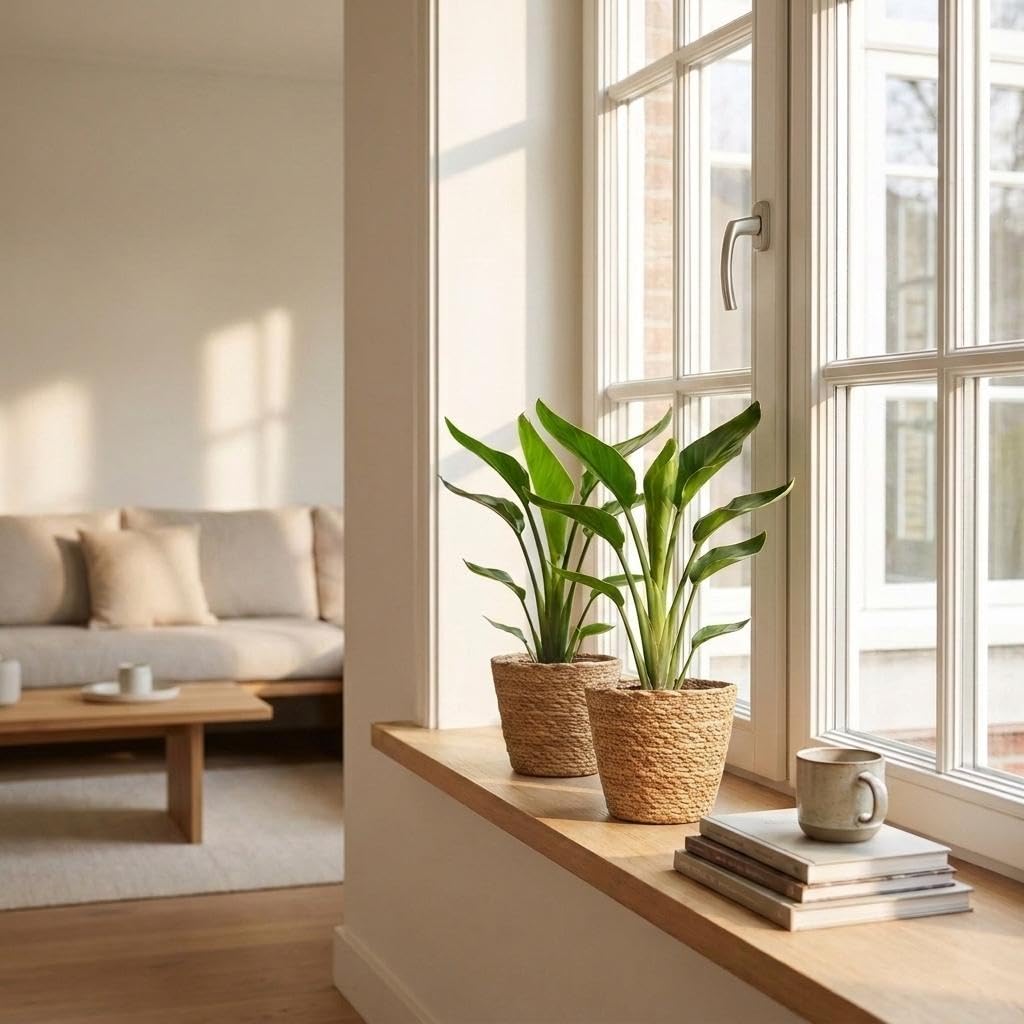 Strelitzia Reginae con Cesta de Algas Marinas, Interior, Pack de 4, 35cm