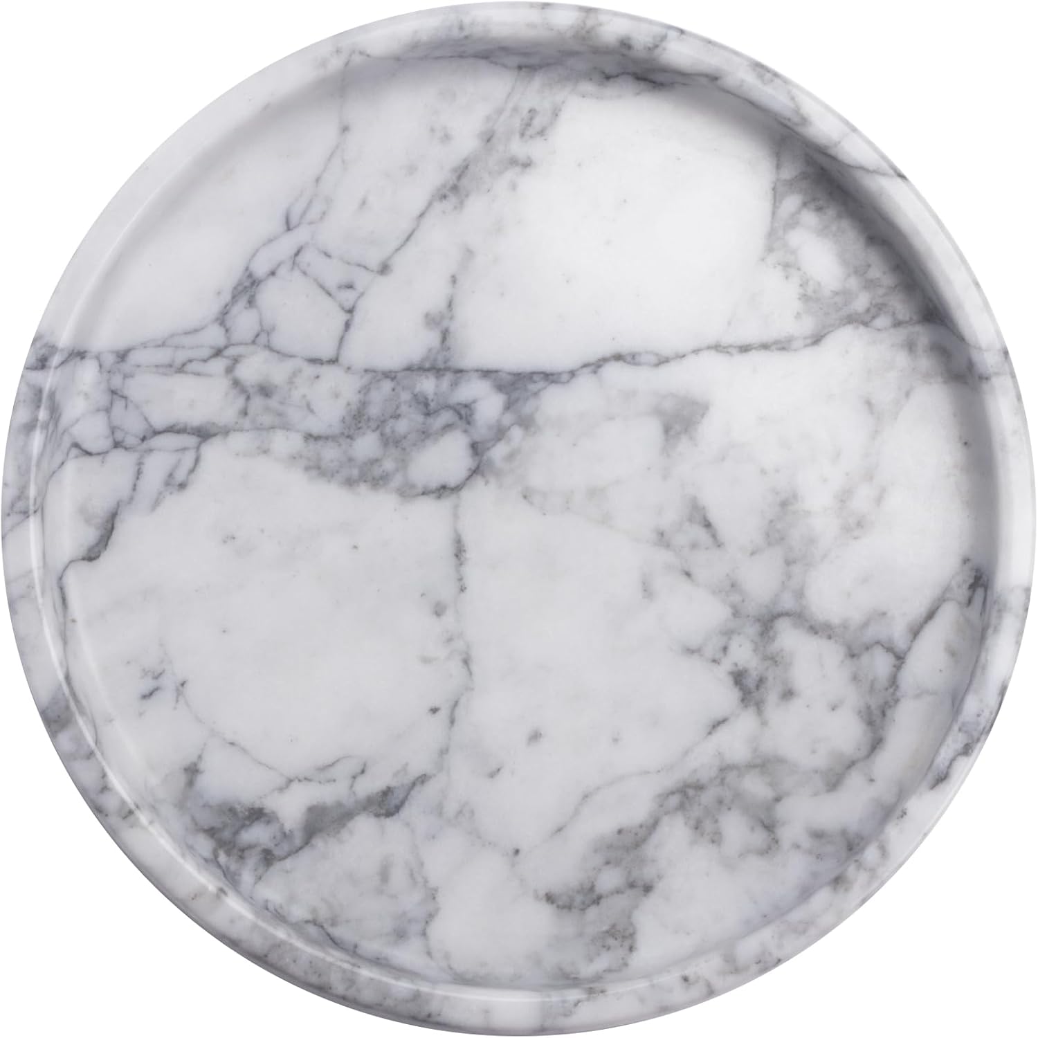 Round Natural Marble Tray for Bathroom, 10" Decorative White Marble Tray for Home, Bathroom Vanity Tray and Elegant Marble Serving Tray