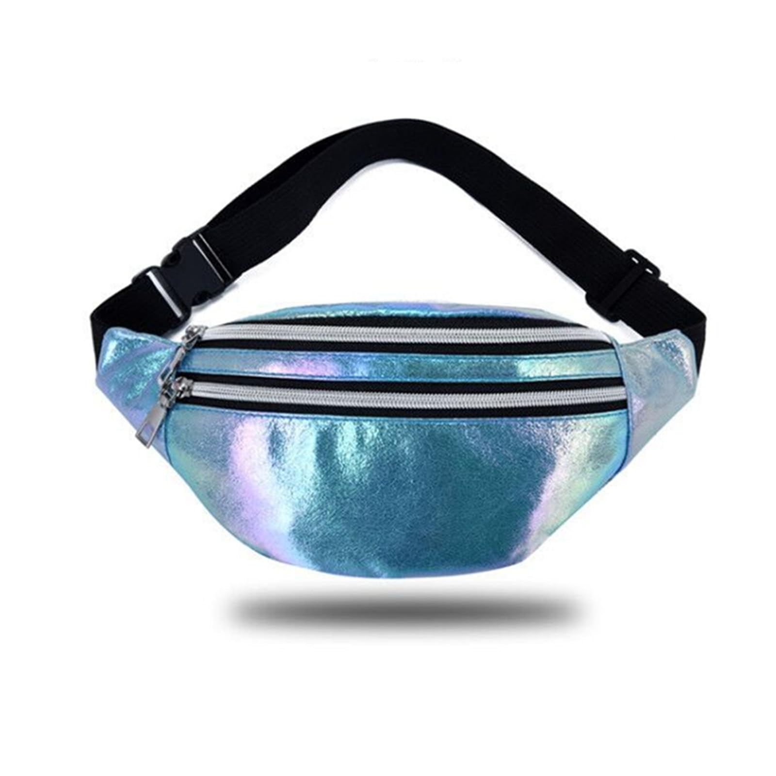 Waist Fanny Pack for Women, Ladies Fashion Shiny Bum Bag, Bum Bag, Adjustable Strap, Waist Bag for Runing, Hiking and Outdoor Activities, Blue, 22 x 7 x 12 cm, 80s 90s