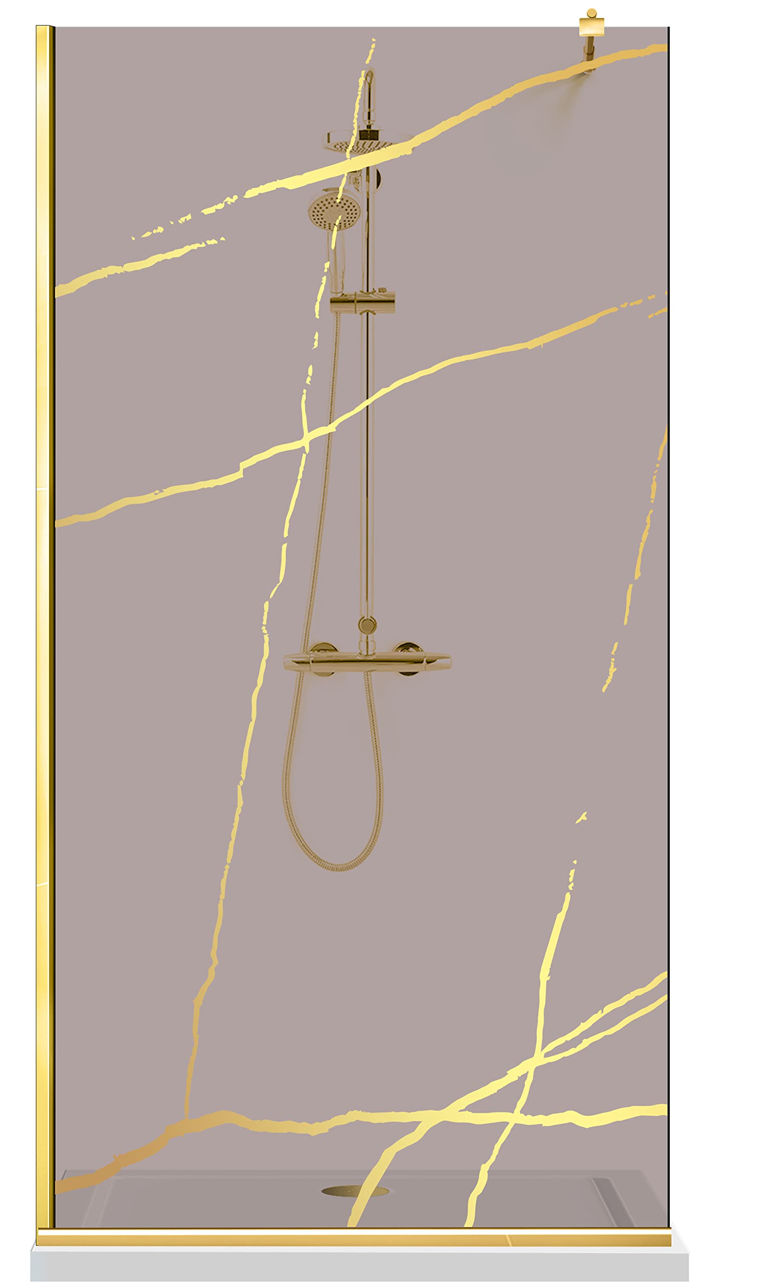 Aqua Roy Gold, modelo mármol dorado, tamaño 120 cm a partir de 70/80/90/100/110/120, mampara de ducha, cristal de bronce de 8 mm, con patrón de chorro de arena nano recubierto (120 x 195 cm)
