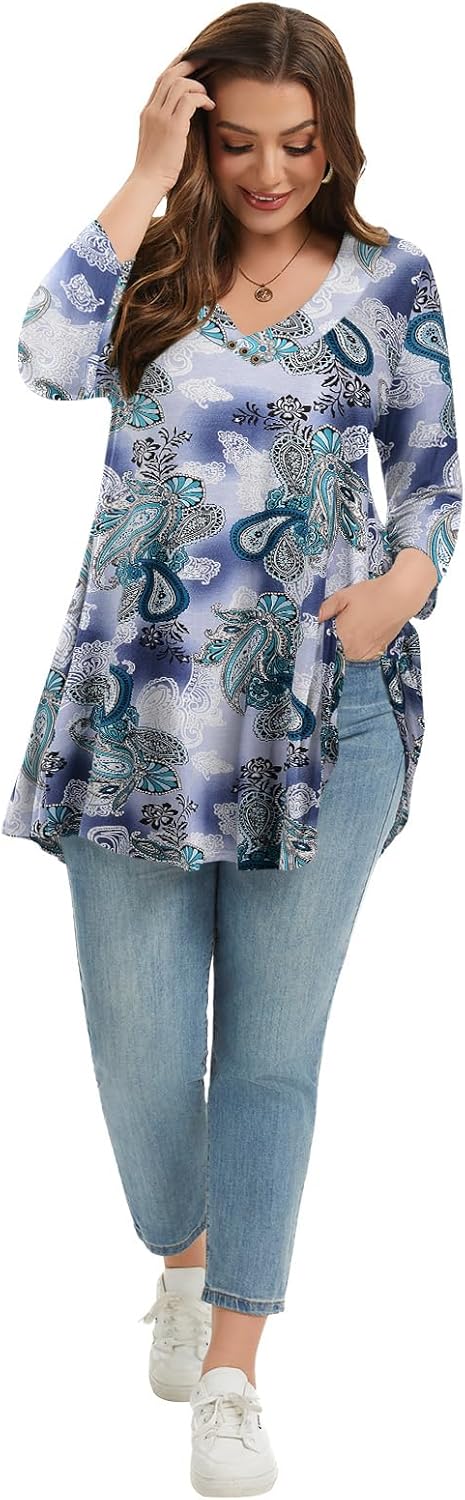 LARACE Plus Size Tunic Women's 3/4 Sleeve Tops And Blouses V Neck Shirts Loose Basic Tee - Image 7