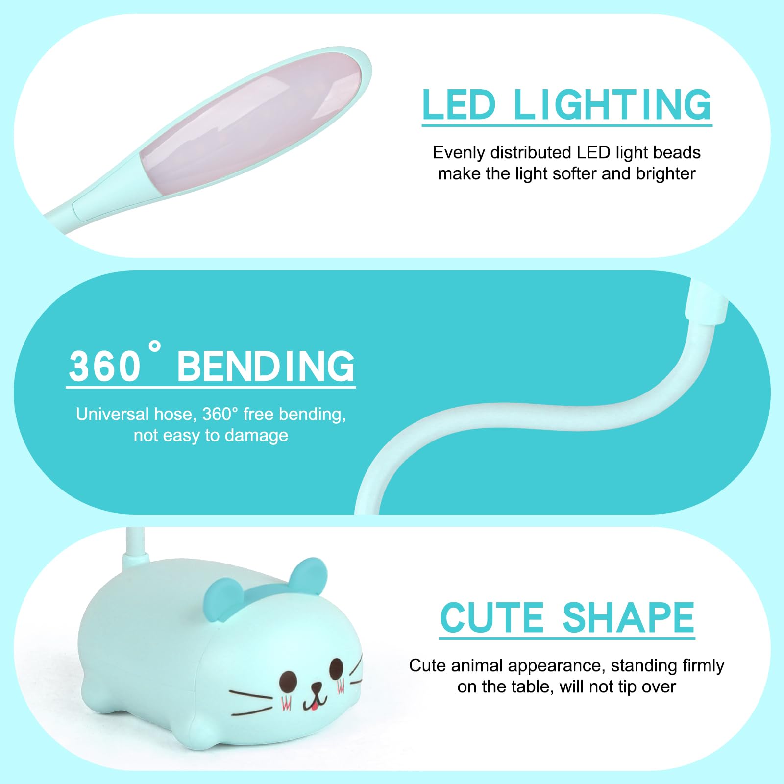 Lampada Da Scrivania A LED A Forma Di Gatto - Ricaricabile USB, Collo Regolabile, Con Supporto Per Cellulare, Regalo Per Bambini - 9