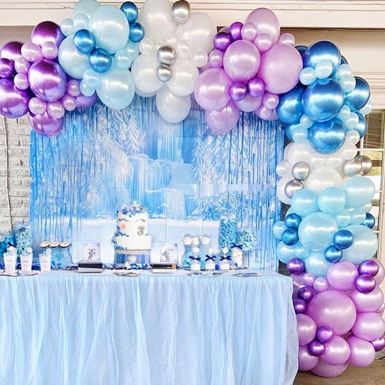 Image of BAUANOOY Frozen balloons, 60pcs 12 Inch Purple and Blue Balloons with Snowflake Confetti Balloons for Winter Theme Party Supplies Baby Shower Wedding Frozen Birthday Party Decorations