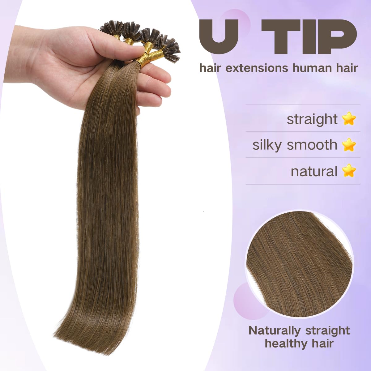 Sindra Extension Capelli Veri Cheratina U Tip Human Hair Castano Cioccolato 35cm 50Ciocche 40g Extension Cheratina Capelli Veri Umani U#4-35cm