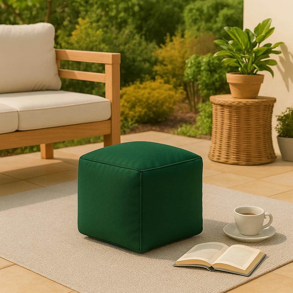 Bella Nights Bean Bag Footstool Pouffe Cube – Waterproof 40x40cm Square Ottoman Stool & Foot Rest – Indoor Outdoor Garden Extra Seating – Made in UK (Green)