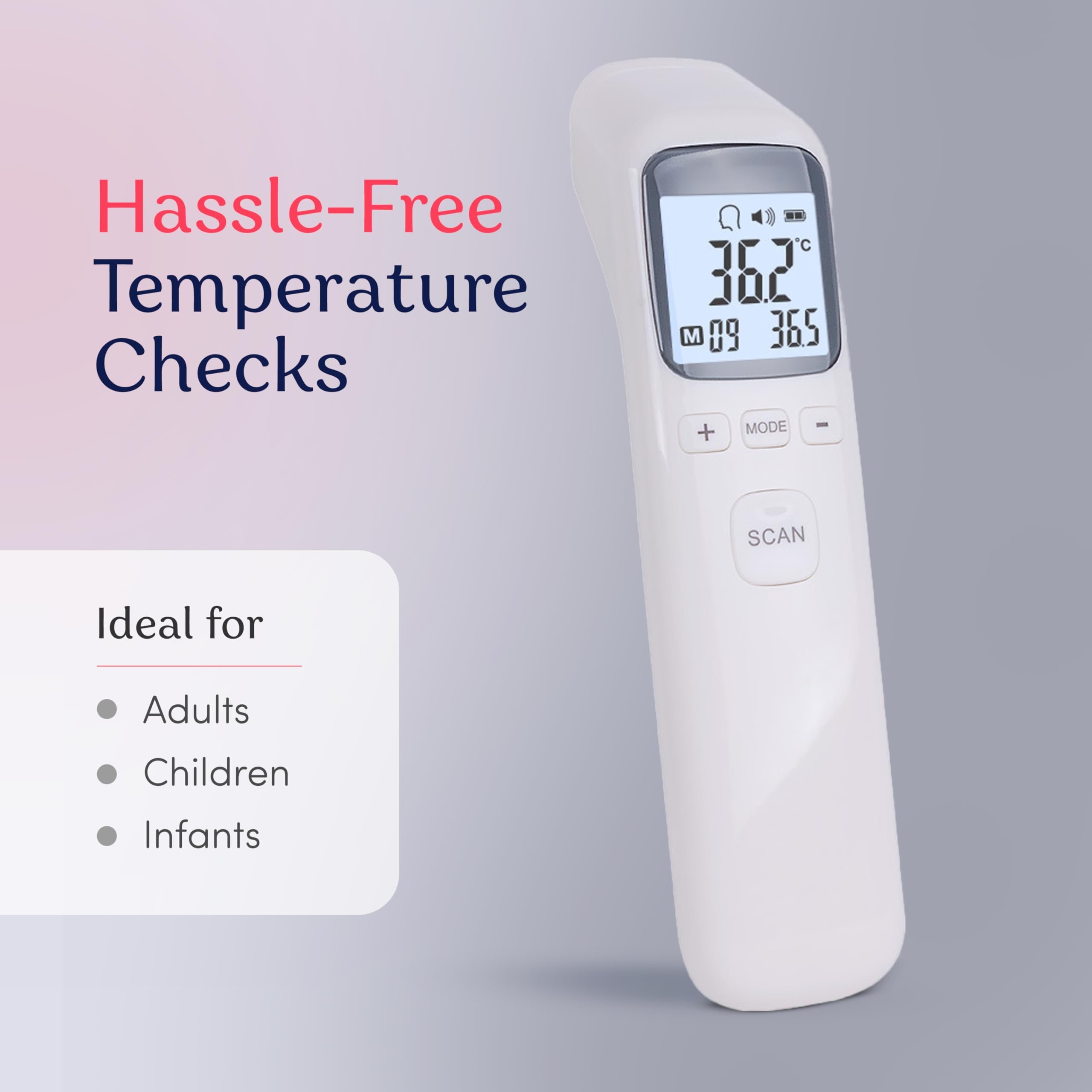 Smart Med Alert Infrarot-Stirnthermometer, 1-Sekunden-Anzeige, Fieberalarm, berührungslose Messung, 32 Speichersets, 3 farbcodierte Anzeigen, Thermometer für Erwachsene, Kinder u