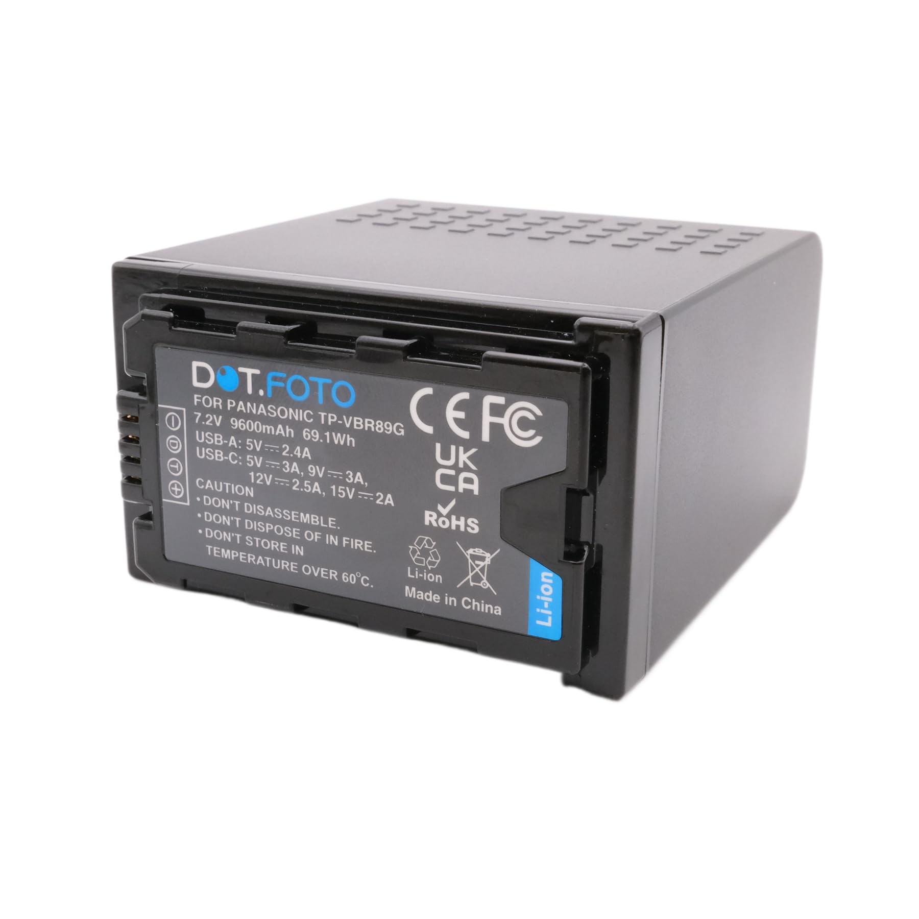 AG-VBR89G Premium 7.28v / 9600mAh USB-C Batterie Rechargeable pour Panasonic AU-EVA1, DC-BGH1, DC-BS1H, HC-MDH3, HC-X1, HC-X2, HC-X20, HC-X1200, HC-X1600, HC-X2100, AG-CX100