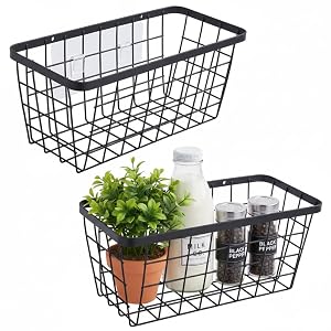 2 Pack Hanging Wall Basket Organizer Over the Cabinet Door Wire Baskets for Organizing -Space-Saving Hanging Baskets for