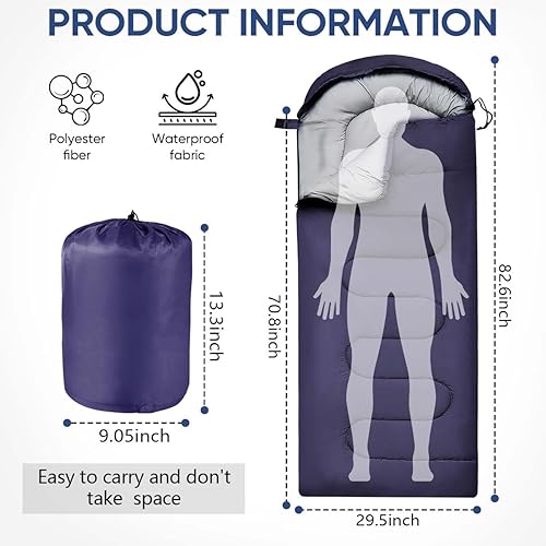Miniatura 2 de OBTANIM Saco de dormir portátil impermeable para acampar para adultos y niños, 4 estaciones, clima frío o cálido mochilero, senderismo, montañismo,