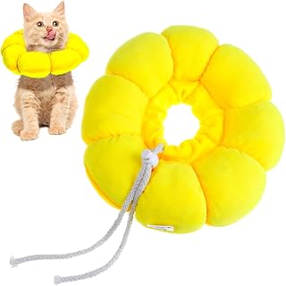 POPETPOP Collar para Gatos Suave Tipo Dona Cono para Gatos Forma De Flor Collar De Recuperación Post Cirugía Color Amarillo Encaja