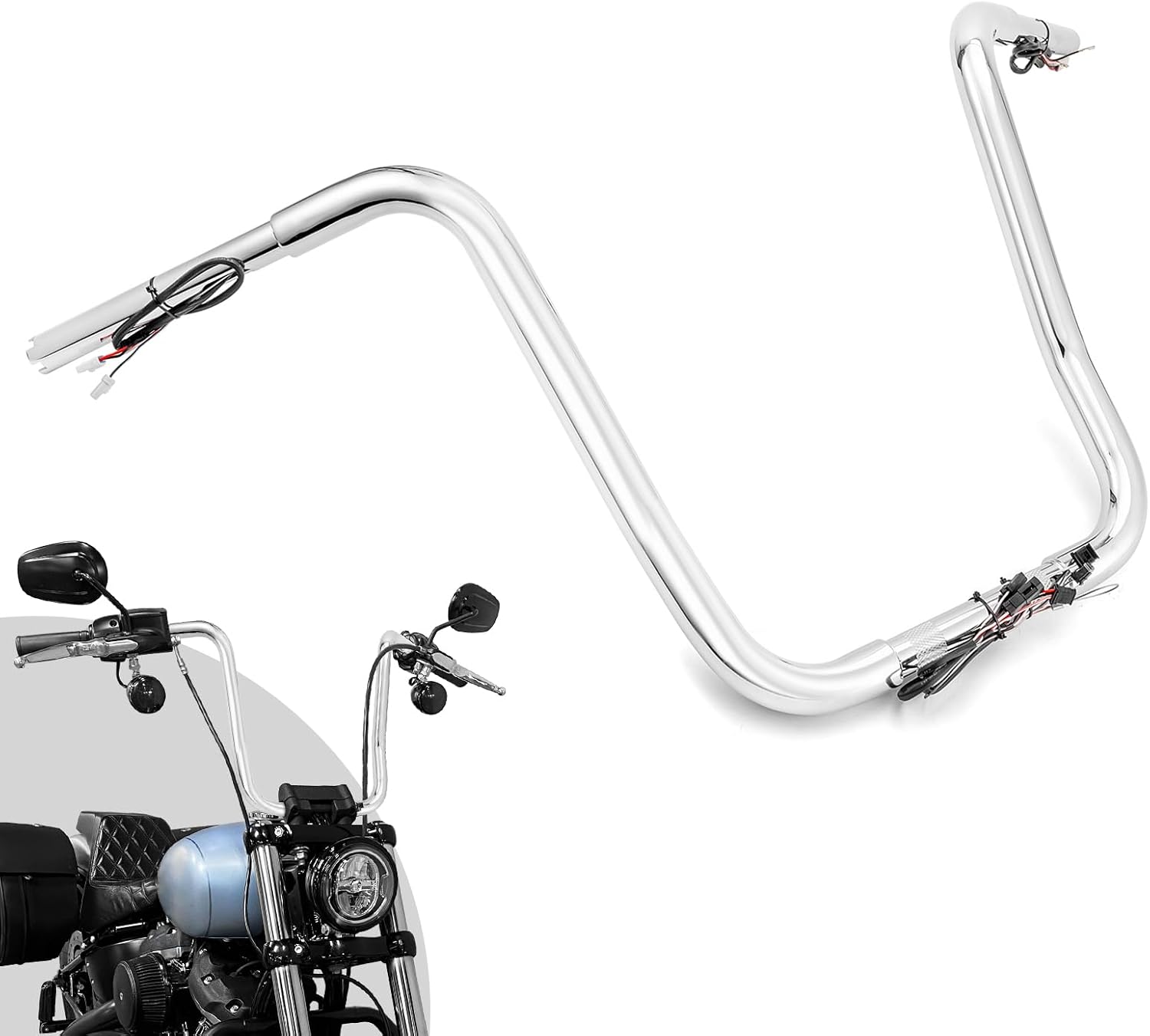 Wsays 16" Pre-wired Handlebar Compatible with Harley Sportster 883 1200 2011-2022 Fit Softail 2011-2024 Fit Dyna 2012-2017 Fit Touring Road King 2015-Later, Chrome
