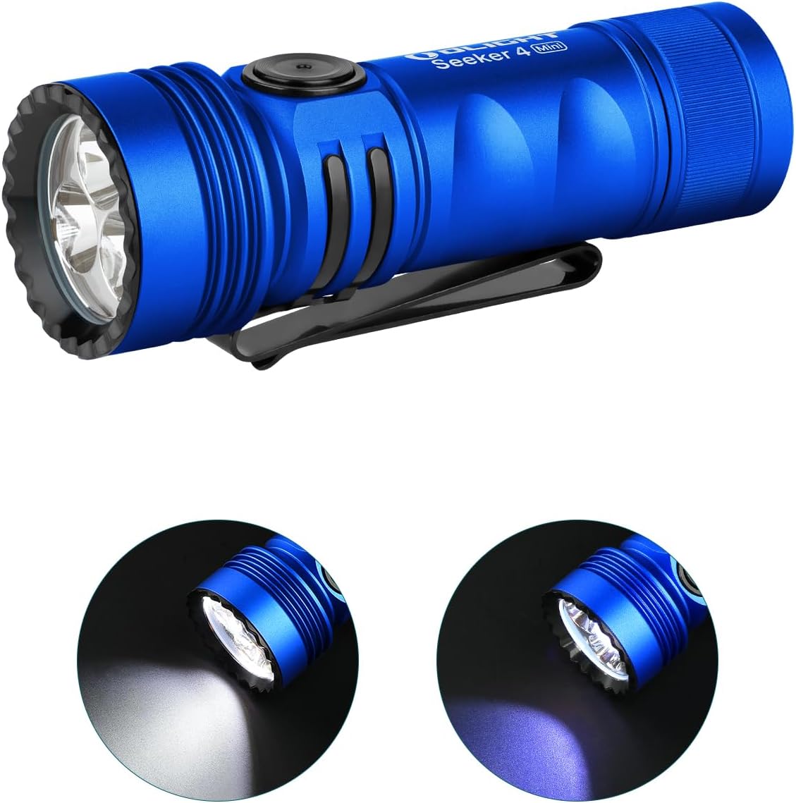 OlightSeeker 4 Mini Rechargeable EDC Flashlight with 365nm UV Combo 1200 Lumens White Light, Portable Black Light for Outdoors, Cleanliness Detection and Emergency(Blue)
