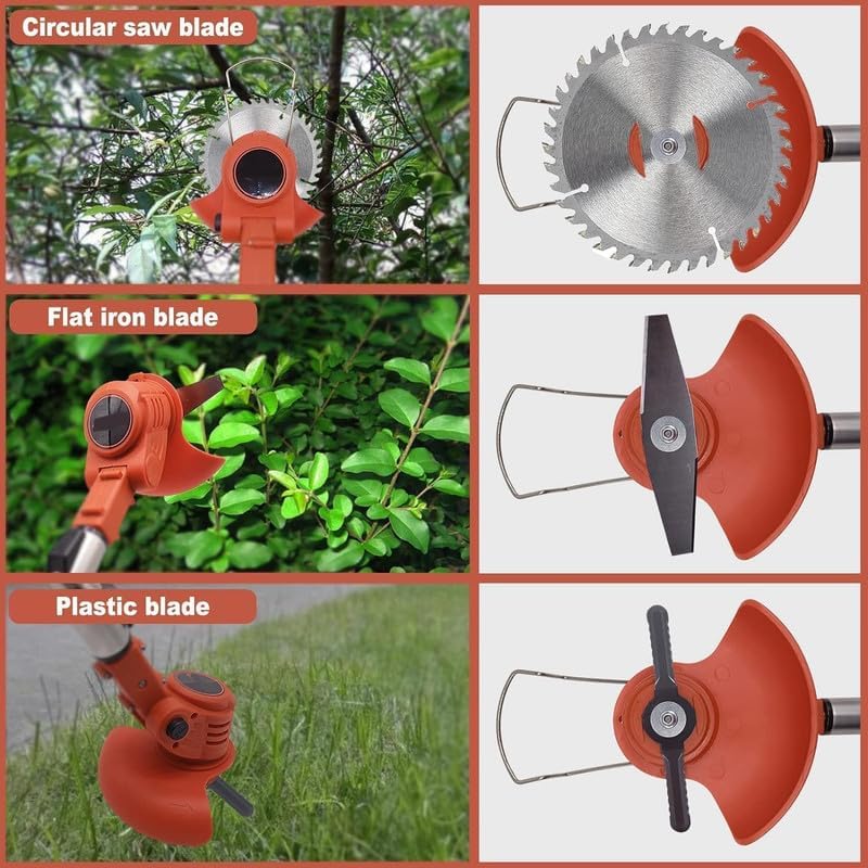 Image of 21V Cordless Grass Trimmer Kit with 3 Types of Blades, 2 Batteries, Wheels, Safety Gloves, Goggles, Charger & Allen Key | Electric Brush Cutter, Lawn Mower & Weed Cutter for Garden.