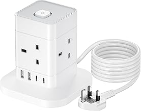 hotimy 5M Extension Lead with USB Slots,13A Cube Extension Lead with 2 USB A and 2 USB C Ports, 4 Way Plug Extension Socket with Switch Power Strip 5 Meters Long Extension Cord for Home Office