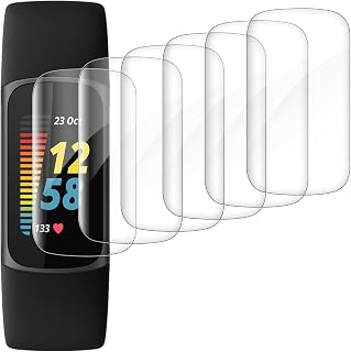 CAVN 6 Pack Screen Protector Compatible with Fitbit Charge 6/5, Charge 6 Ultra Clear Anti-Bubble Full Coverage Flexible Protective Film Screen Cover Screen Protector for Charge 5