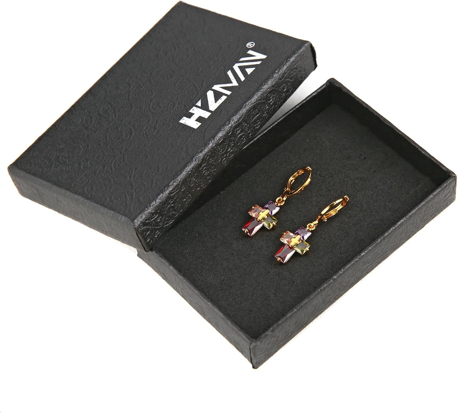 HZMAN Cross Earring for Women 14K Gold Plated Hypoallergenic Dangle Hoop Earrings Dainty Crystal Cubic Zirconia Earrings - Image 7