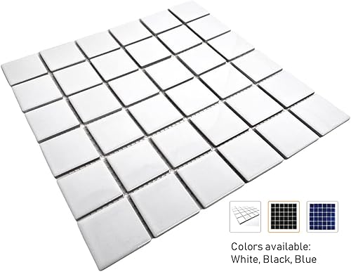 Miniatura 4 de Tenedos Mosaico cuadrado de porcelana blanca de alta calidad de 2 pulgadas (tamaño exacto de 1-1516 pulgadas) con aspecto brillante diseñado en