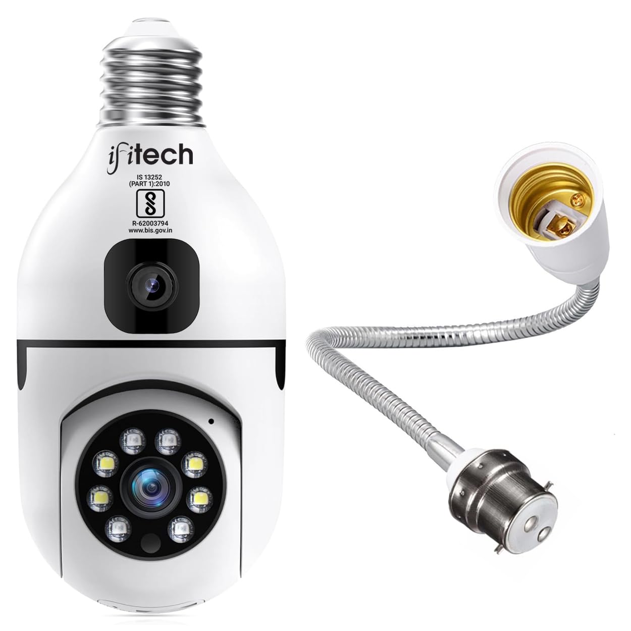 IFITech 4MP Dual Lens Wireless Home Security WiFi Camera with Flexible Gooseneck Extension Holder | 1080p (2MP) Each Lens | 360° Coverage, Colorful Night Vision, Plug & Play, Easy Setup