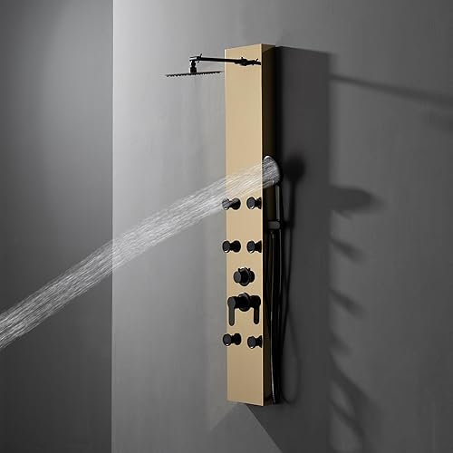 Miniatura 6 de BWE Sistema de torre de panel de ducha moderno de acero inoxidable, grifo de 3 funciones, cabezal de ducha de lluvia, rociador de mano, chorros